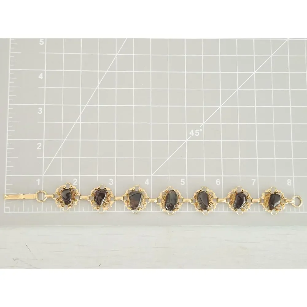 Vintage Gold-Tone Brown Stone Bracelet